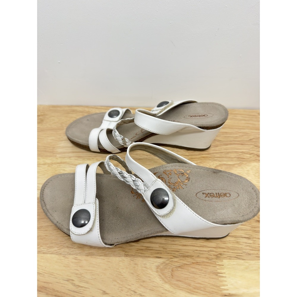 Aetrex Lydia Adjustable Wedge slip on sandal white size 10‎ #50 - Picture 2 of 10